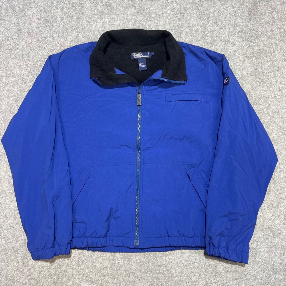 Vintage Polo Sport Ralph Lauren Blue Nylon Fleece Windbreaker Jacket Mens M